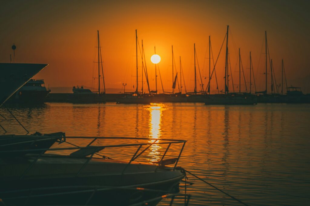 sunset on the port